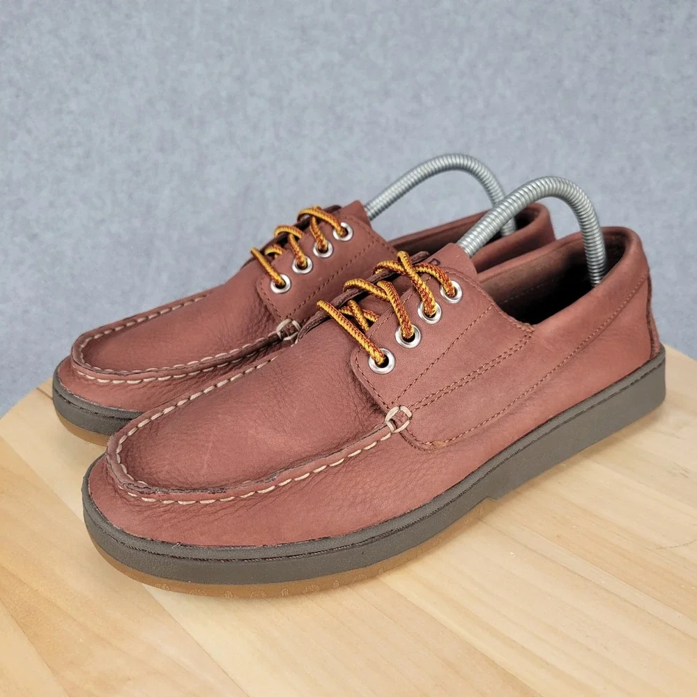 L.L. Bean Blucher Boat Shoes Mens 8 Medium Brown Leather Handsewn Moc Toe 504636